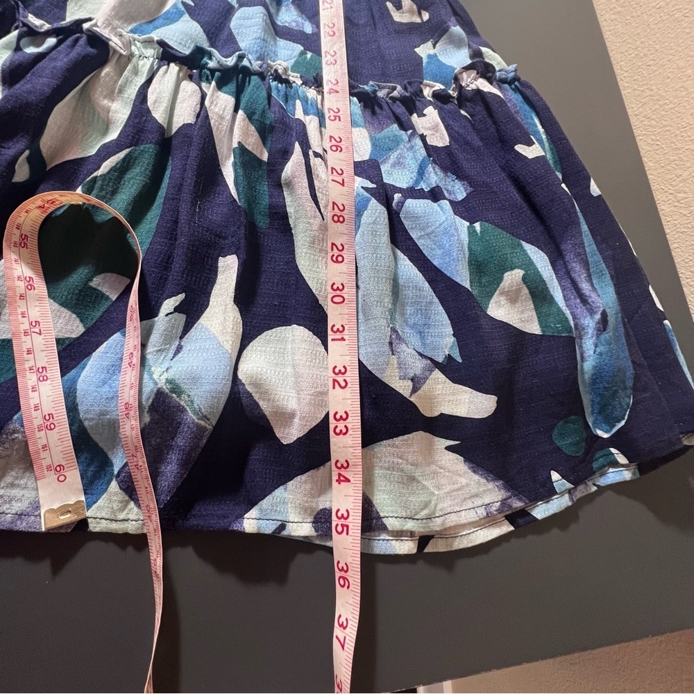 Love Stitch Tropical Floral Mini Dress Blue Smocked Waist Size Small - Picture 5 of 11